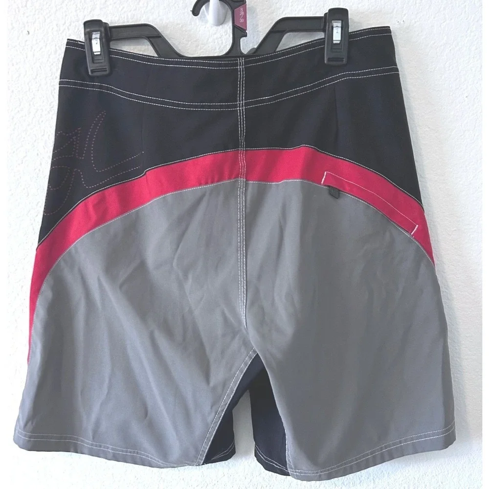 Hobie Custom‎ Mens Board Shorts Size 30 Black Red Grey Colorblock Swim Trunks